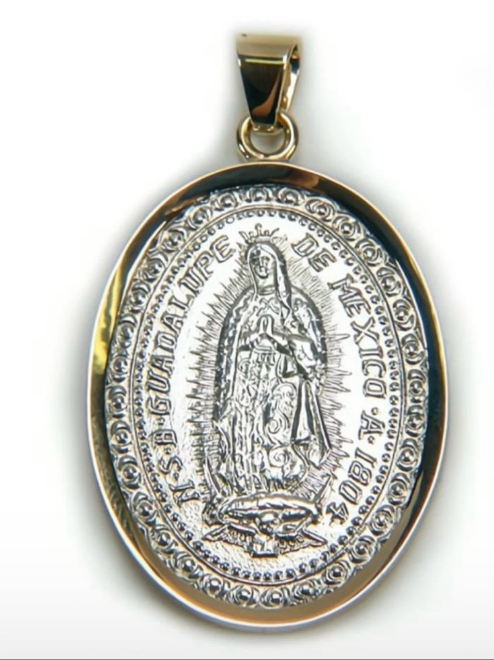 Gold and Silver Virgin of Guadalupe Oval Pendant Necklace